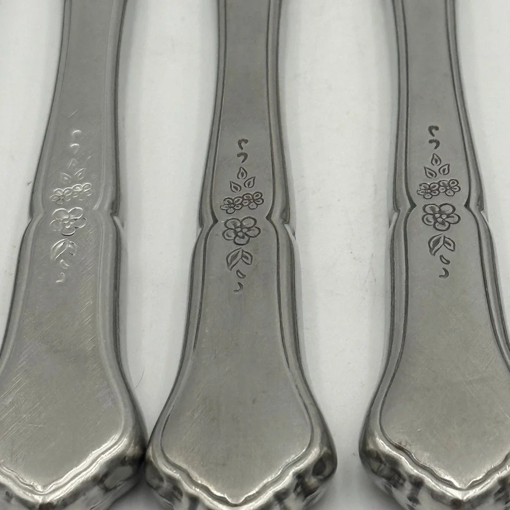 Vintage Stainless Steel Floral Dinner Knives Set of 11 Silverware Flatware 9in